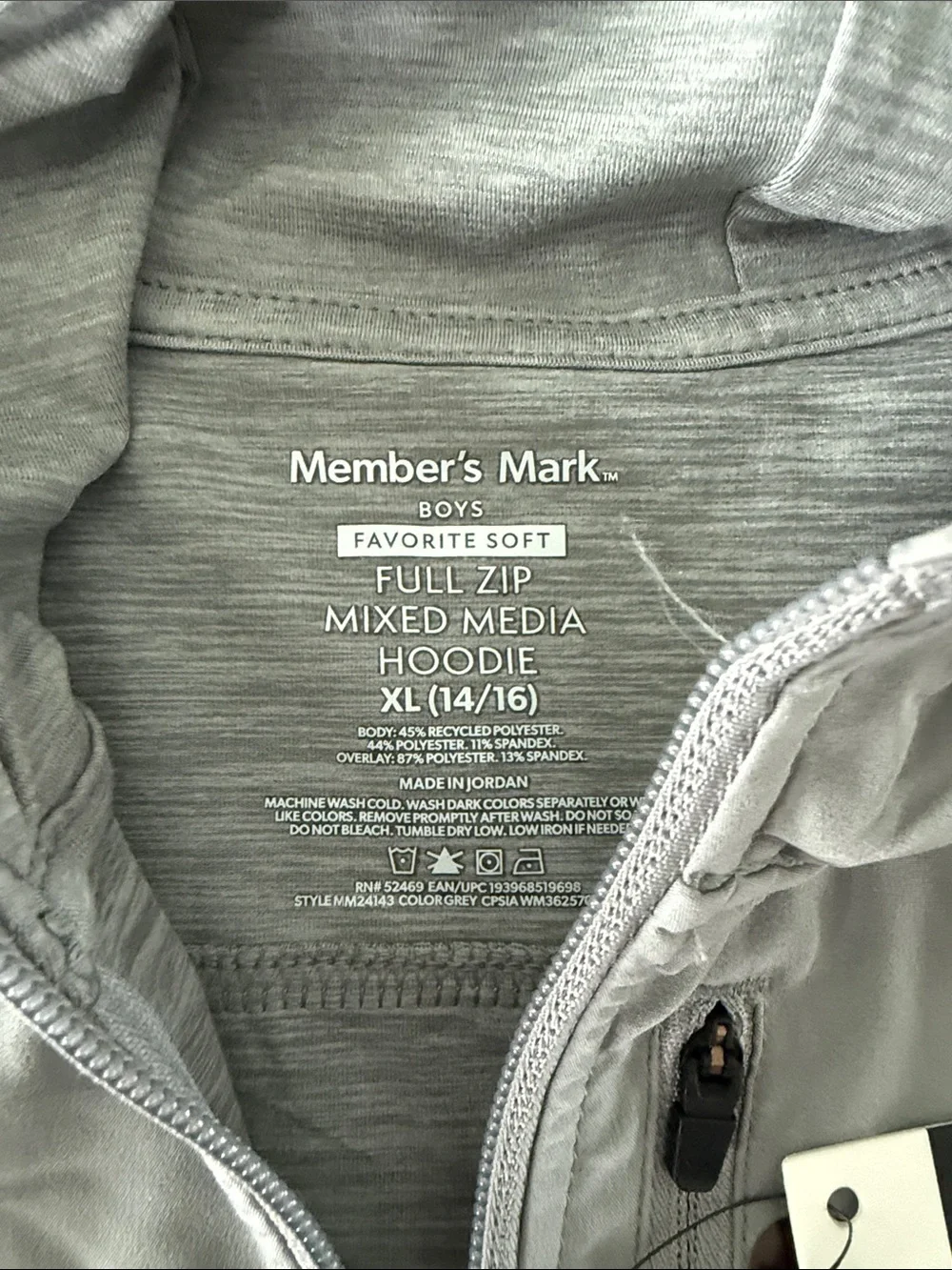Gray full zip hoodie.